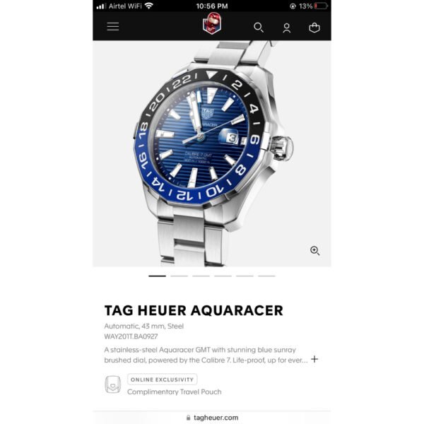 TAG Heuer Aquaracer Calibre 7 GMT Automatic Watch with Blue and Black Bezel, Stainless Steel Bracelet