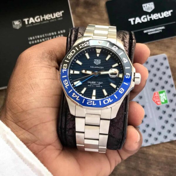 TAG Heuer Aquaracer Calibre 7 GMT Automatic Watch with Blue and Black Bezel, Stainless Steel Bracelet