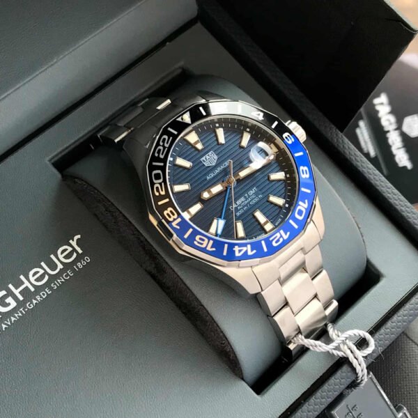 TAG Heuer Aquaracer Calibre 7 GMT Automatic Watch with Blue and Black Bezel, Stainless Steel Bracelet